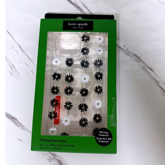 Kate Spade New York iPhone 16 Pro Max Case Black White Daisy MagSafe - Picture 1 of 4